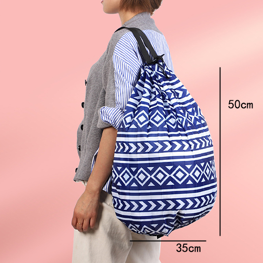 Dark Blue Geometric Print Zip Backpack