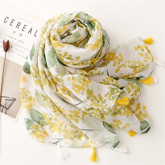 Light Yellow Ditsy Floral Print Scarf