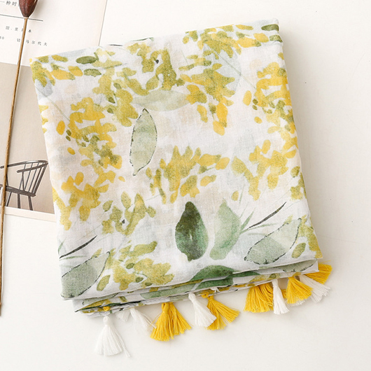 Light Yellow Ditsy Floral Print Scarf