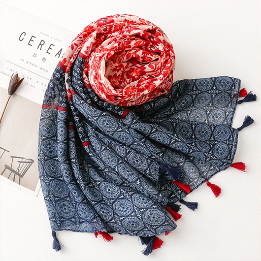 Red Ditsy Pacthwork Floral Print Scarf