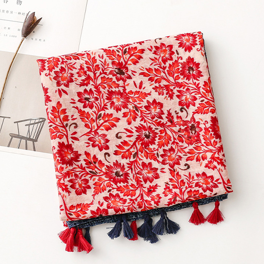Red Ditsy Pacthwork Floral Print Scarf