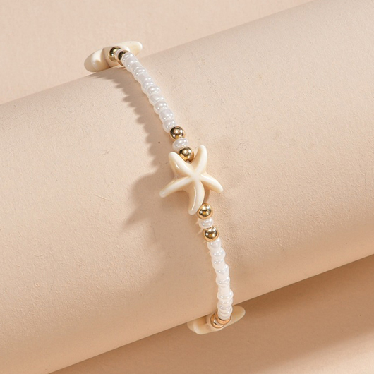 Beige Alloy Starfish Beaded Detail Anklet