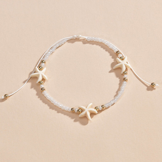Beige Alloy Starfish Beaded Detail Anklet