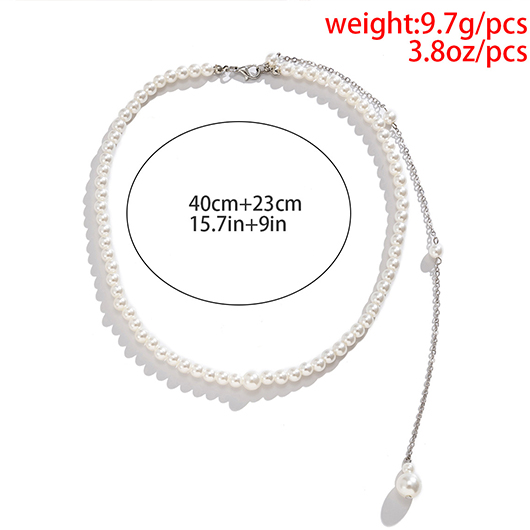 Silvery White Pearl Polyresin Pendant Necklace