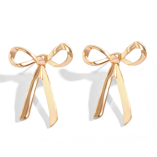 Gold Bow Metal Geometric Alloy Earrings