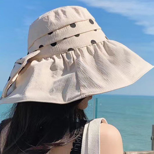 Vinyl Sunscreen Beige Polka Dot Visor Hat