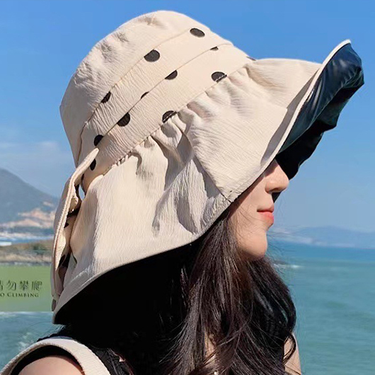 Vinyl Sunscreen Beige Polka Dot Visor Hat
