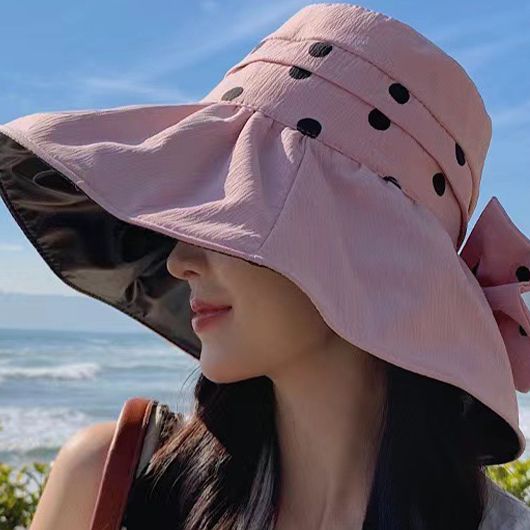 Vinyl Sunscreen Pink Polka Dot Visor Hat