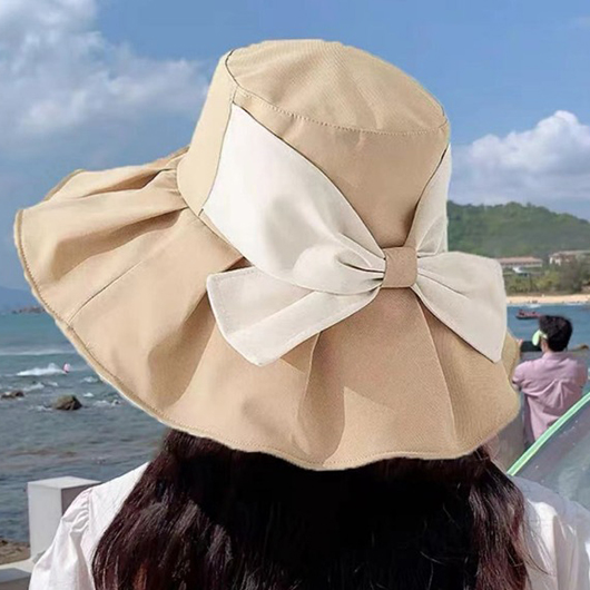 Light Camel Bowknot Design Polyester Visor Hat