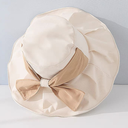 Beige Bowknot Design Polyester Visor Hat