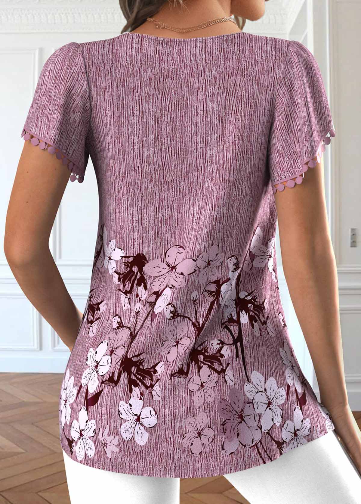 Plus Size Dark Reddish Purple Embroidery T Shirt