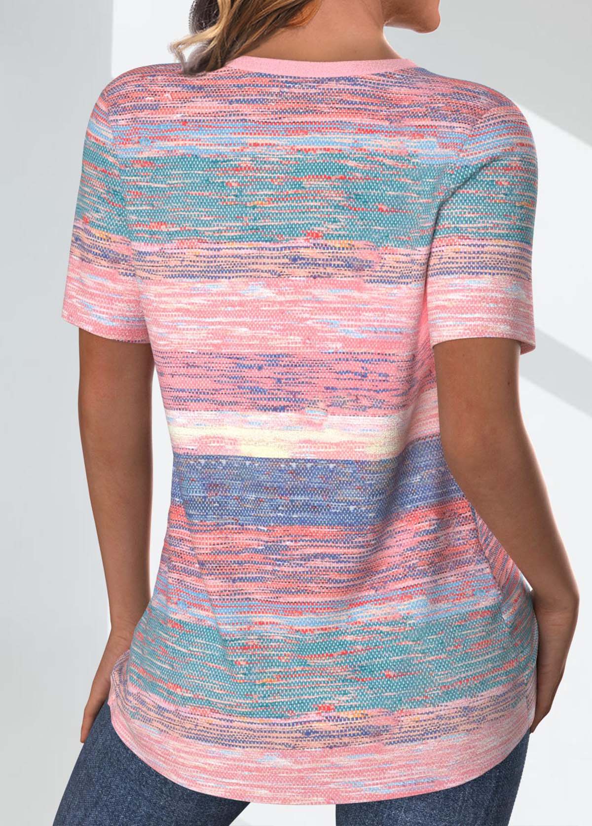 Pink Criss Cross Striped Short Sleeve T Shirt | picture 