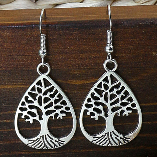 Silvery White Cutout Tree Alloy Earrings