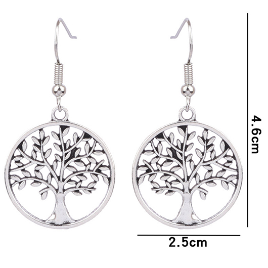 Silvery White Round Alloy Tree Hollow Earrings