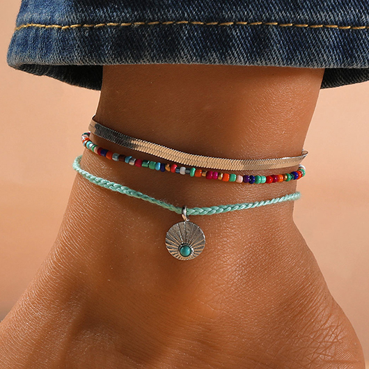Multi Color Round Beaded Anklets Set