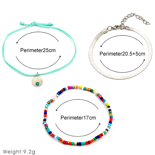Multi Color Round Beaded Anklets Set