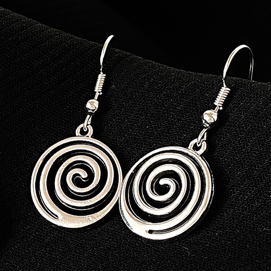 Silvery White Spiral Round Alloy Earrings