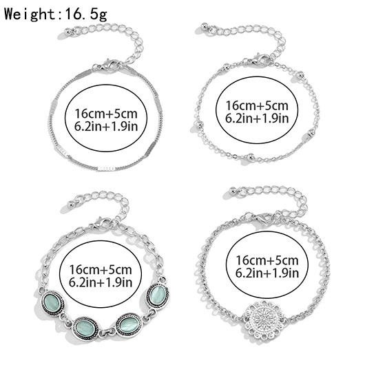 Silvery White Tribal Design Alloy Bracelet Set
