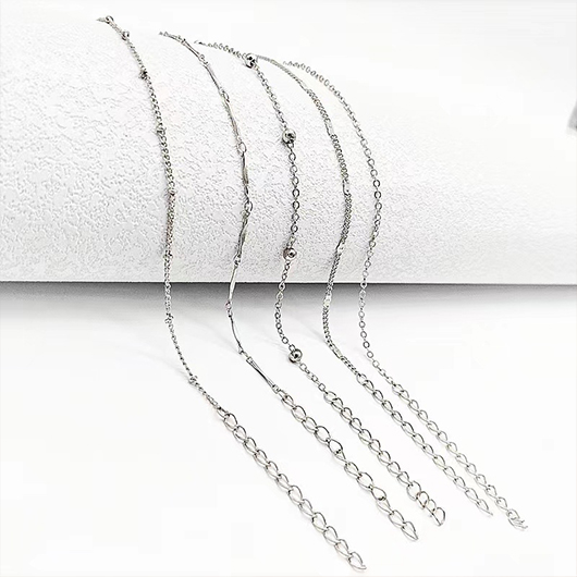 Silvery White Copper Beaded Anklets Set