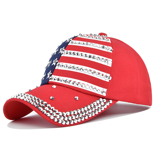 Hot Drilling American Flag Red Striped Hat Baseball Cap