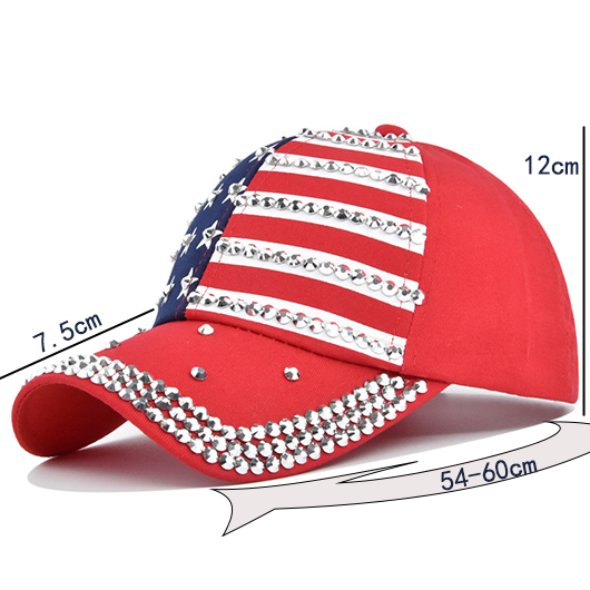 Hot Drilling American Flag Red Striped Hat Baseball Cap