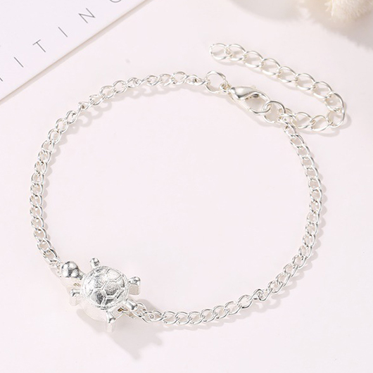 Silvery White Turtle Detail Alloy Anklet