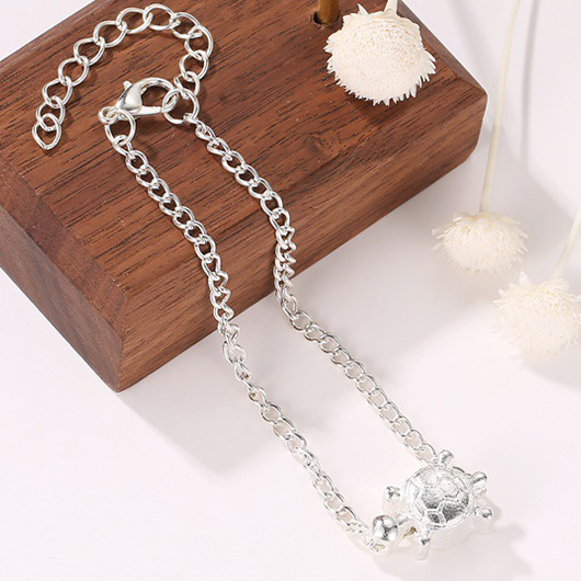 Silvery White Turtle Detail Alloy Anklet