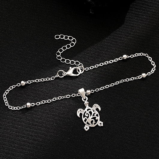 Silvery White Alloy Hollow Turtle Anklet