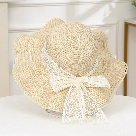 Lace Bowknot Design Beige Sun Hat