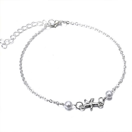 Round Pearl Design Silvery White Alloy Anklet
