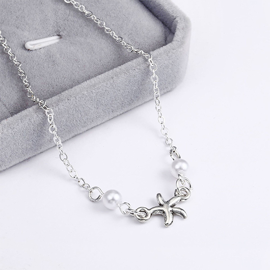 Round Pearl Design Silvery White Alloy Anklet