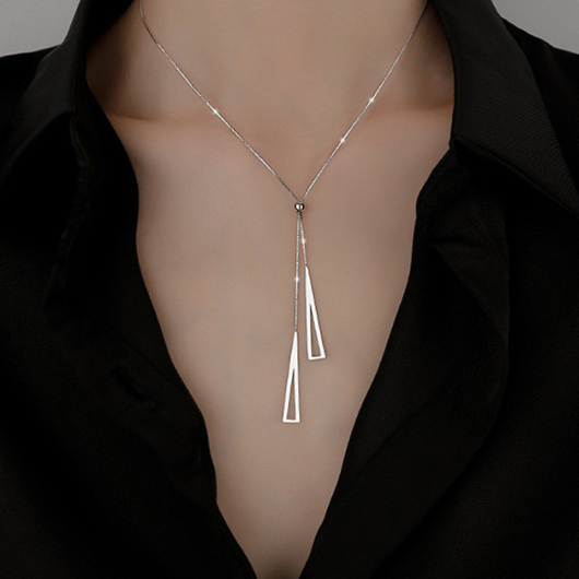 Silvery White Triangle Stainless Steel Necklace