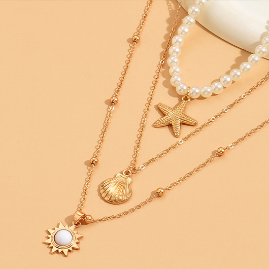 Gold Shell Starfish Layered Alloy Necklace