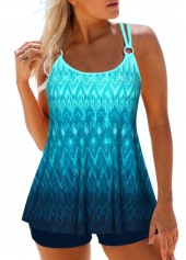 Circular Ring Mid Waisted Ombre Cyan Tankini Set | thumb picture 