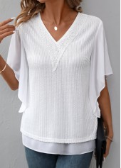 White Fake 2in1 Short Sleeve V Neck T Shirt | thumb picture 