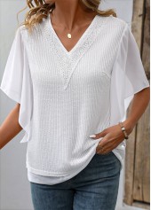 White Fake 2in1 Short Sleeve V Neck T Shirt | thumb picture 