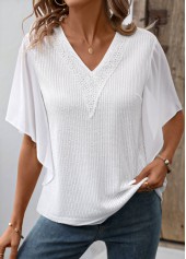 White Fake 2in1 Short Sleeve V Neck T Shirt