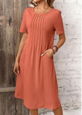 Brick Red Pocket A Line Short Sleeve Dress | thumb picture 
