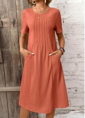 Brick Red Pocket A Line Short Sleeve Dress | thumb picture 