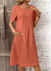 Brick Red Pocket A Line Short Sleeve Dress | thumb picture 
