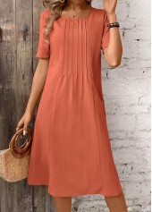 Brick Red Pocket A Line Short Sleeve Dress | thumb picture 