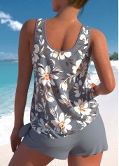 Bowknot Floral Print Grey Tankini Set | thumb picture 