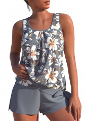 Bowknot Floral Print Grey Tankini Set | thumb picture 