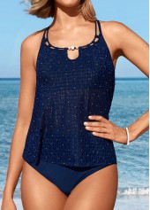 Shinning Navy Criss Cross Back Tankini Set | thumb picture 