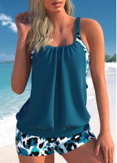 Fake 2in1 Leopard Peacock Blue Tankini Set