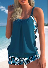 Fake 2in1 Leopard Peacock Blue Tankini Set | thumb picture 
