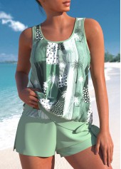 Tie Geometric Print Sage Green Tankini Set