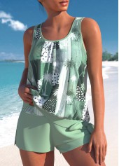 Tie Geometric Print Sage Green Tankini Set | thumb picture 