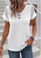 White Patchwork Short Sleeve V Neck T Shirt