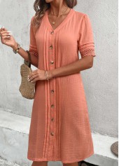 Dusty Pink Button A Line Short Sleeve Dress | thumb picture 